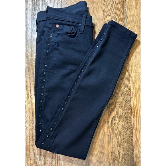 Hudson Nico Mid Rise Super Skinny Black Studded Detail Distressed Sz 27 NWOT - Picture 10 of 10